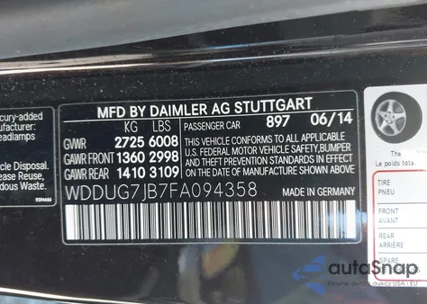 2015 Mercedes-Benz S 63 Amg 4Matic из США, поврежденный, VIN WDDUG7JB7FA094358